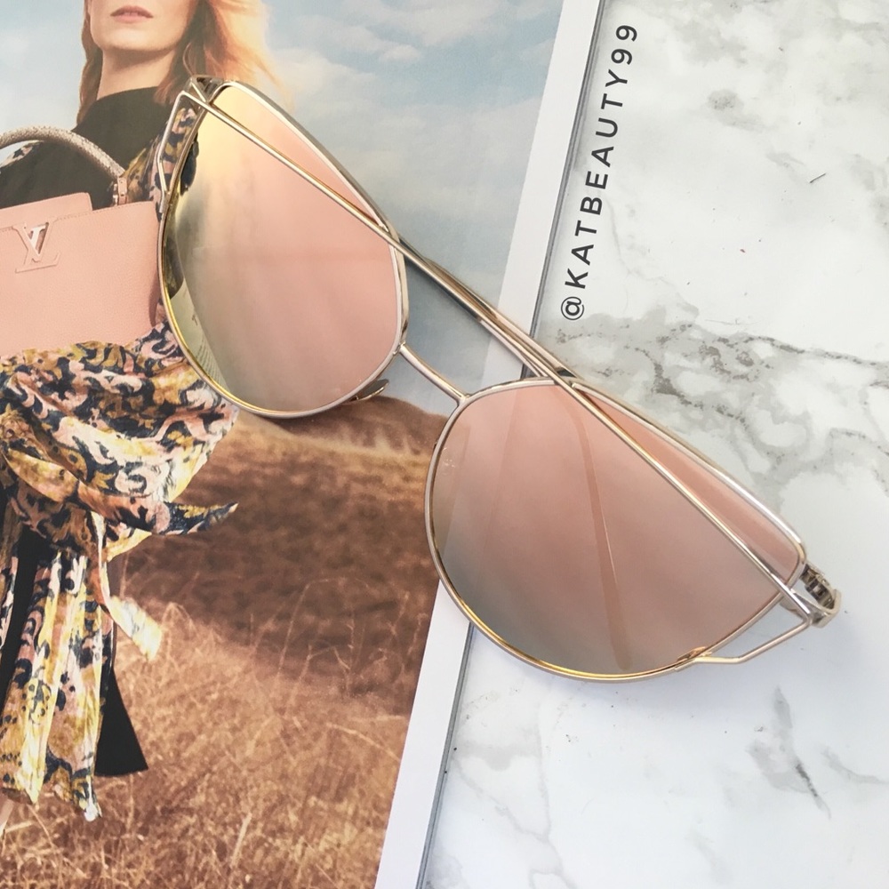 Rose Gold Mirrored Cateye Sunglasses - Picture 3 of 3
